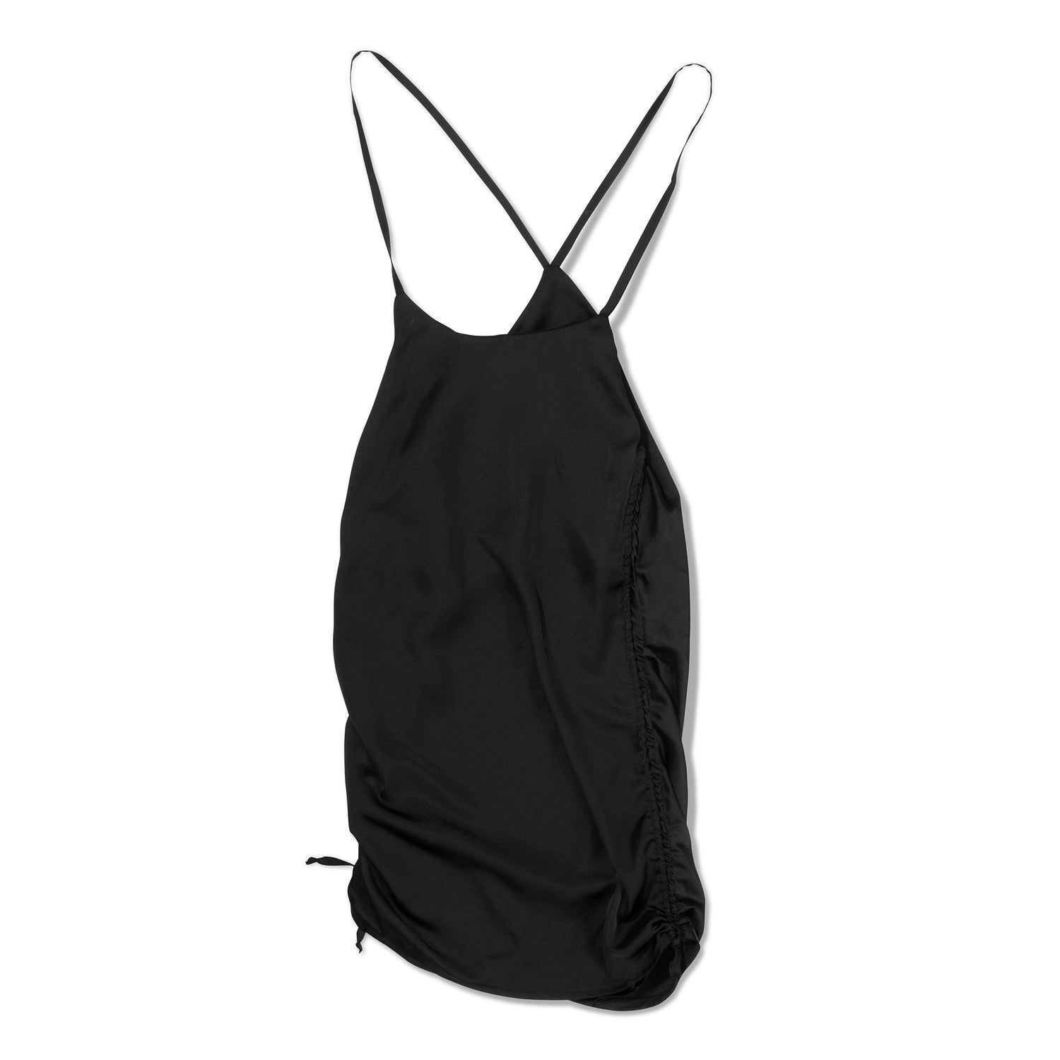 Black Shoulder-Spaghetti Strap Solid Side Slits Overall Skirt