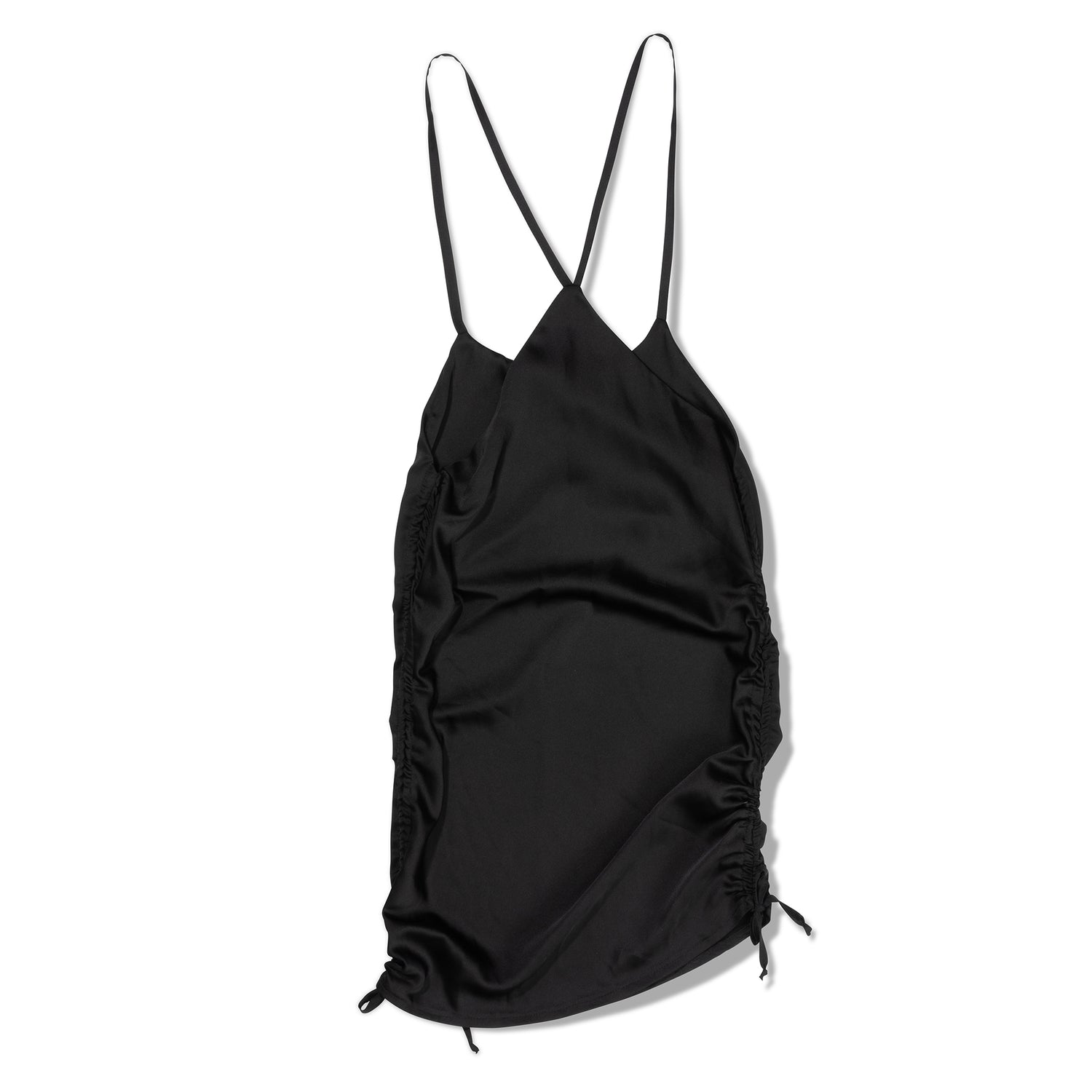 Black Shoulder-Spaghetti Strap Solid Side Slits Overall Skirt